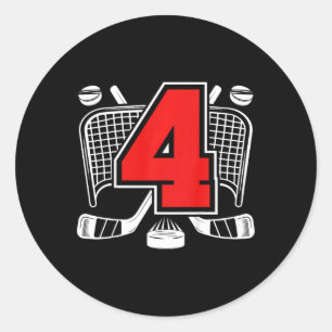 Sticker Rond Enfants 4ème anniversaire de hockey sur glace 4 an