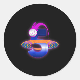 Sticker Rond Enfants 5 ans Basket-ball 5 ans Anniversaire Parti