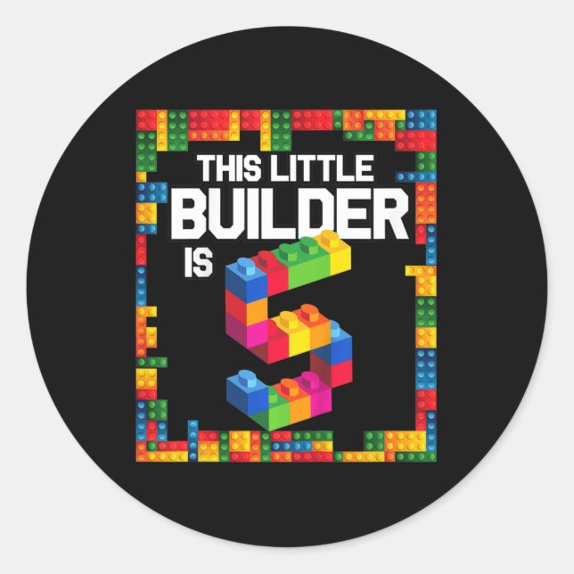 Sticker Rond Enfants 5 ans Blocs Bâtiment Anniversaire Brique 5 (Devant)
