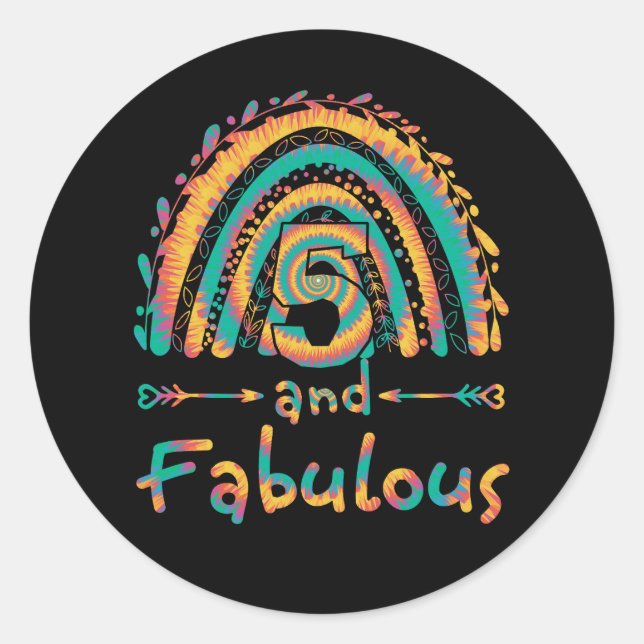 Sticker Rond Enfants 5 et Fabulous Rainbow Cinq ans Filles BD (Devant)