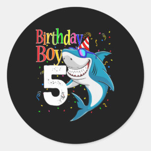 Sticker Rond Enfants 5Anniversaire Garçon requin Jaw-Quelques c