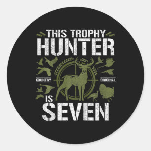 Sticker Rond Enfants 7 ans Chasse Anniversaire Fête Canard Deer