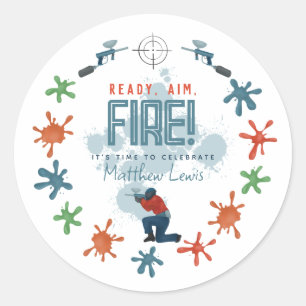 Sticker Rond Enfants Blue Paintball Garçons Anniversaire Fête F