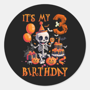 Sticker Rond Enfants Boo C'est mon 3e anniversaire Halloween Sq