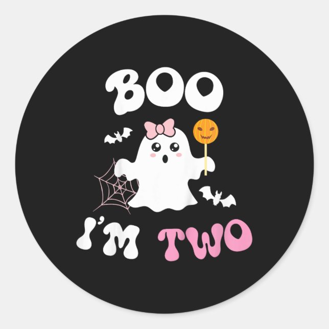 Sticker Rond Enfants Boo I'm Two Ghost Second 2nd Birthday Supe (Devant)