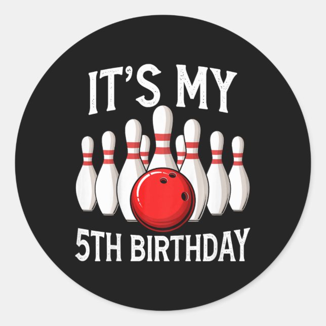 Sticker Rond Enfants C'est mon 5e anniversaire Bowling Bowler 5 (Devant)