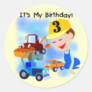 Sticker Rond Enfants Construction 3e anniversaire T-shirts et c