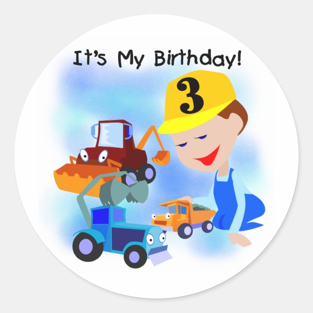 Sticker Rond Enfants Construction 3e anniversaire T-shirts et c (Devant)