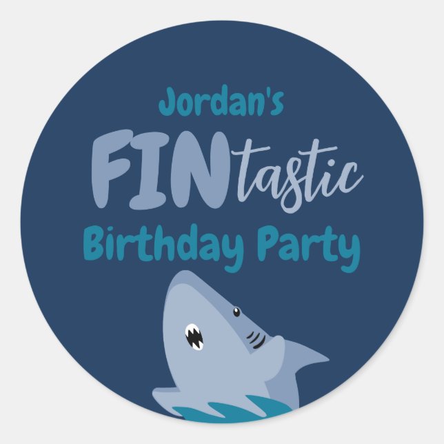 Sticker Rond Enfants D'Anniversaire Du Requin En Mer (Devant)