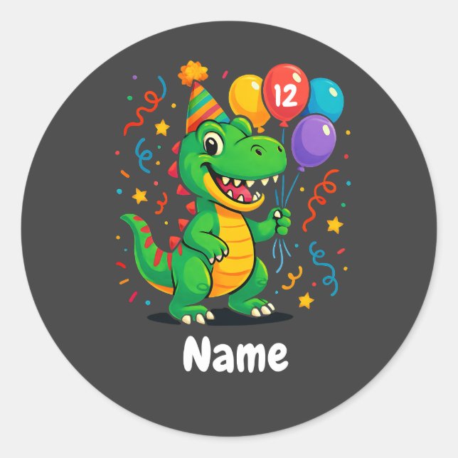 Sticker Rond Enfants Dino Anniversaire Personnalisés (Devant)