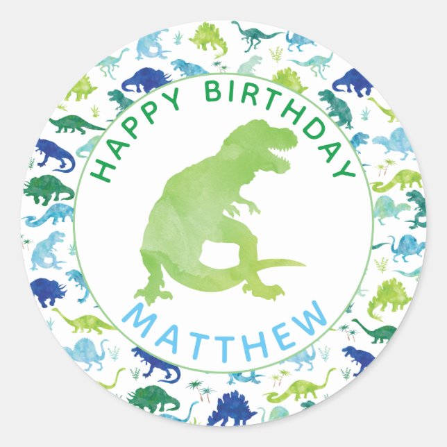 Sticker Rond Enfants Dinosaur fête d'anniversaire Dino personna (Devant)
