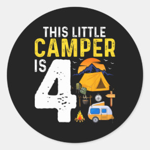 Sticker Rond Enfants Drôle 4ème Camping Anniversaire Campeur Am