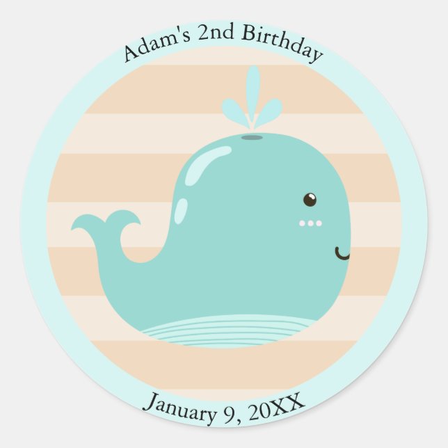 Sticker Rond Enfants épousant une baleine sous la mer Anniversa (Devant)