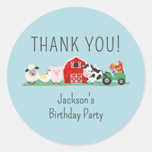 Sticker Rond Enfants ferme animal anniversaire Merci