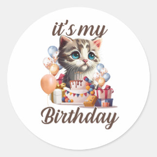 Sticker Rond Enfants Filles Anniversaire Chat