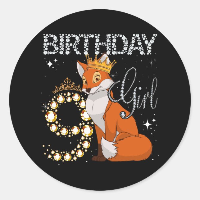 Sticker Rond Enfants Fox Amoureux des animaux 9e anniversaire f (Devant)