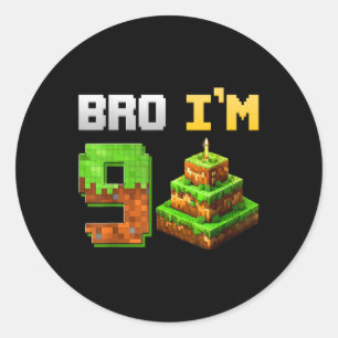 Sticker Rond Enfants Garçon Son 9e Anniversaire Jeu de Bro Pixe
