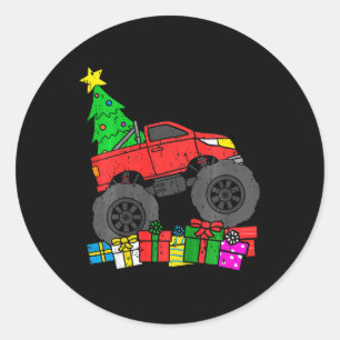 Sticker Rond Enfants Garçons Monster Camion Arbre de Noël
