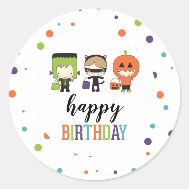 Sticker Rond Enfants Halloween fête d'anniversaire coloré (Devant)