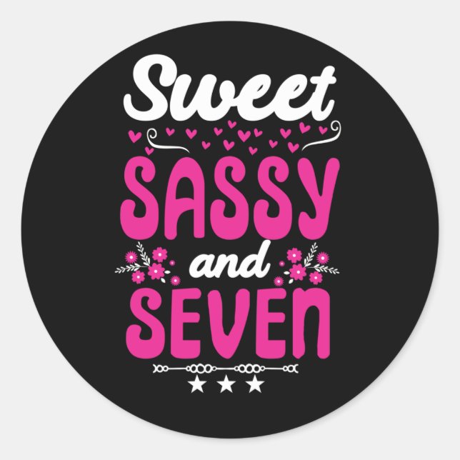 Sticker Rond Enfants heureux 7e anniversaire Sweet Sassy et sep (Devant)