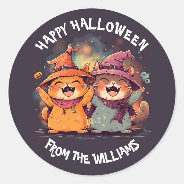 Sticker Rond Enfants heureux Halloween mignonne sorcière de car (Devant)