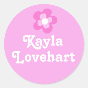Sticker Rond Enfants id nommé rose blanc fleurs filles autocoll