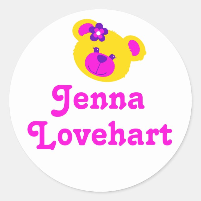 Sticker Rond Enfants id nommé rose blanc teddy filles autocolla (Devant)