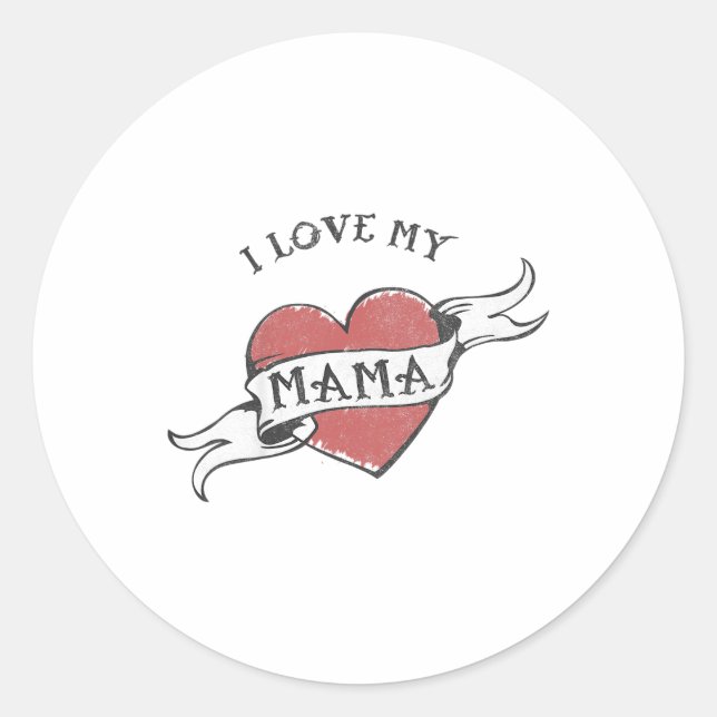 Sticker Rond Enfants J'Aime Ma Mama Heart Tattoo Fête des mères (Devant)
