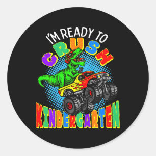 Sticker Rond Enfants Je suis prêt à écraser la maternelle Dinos