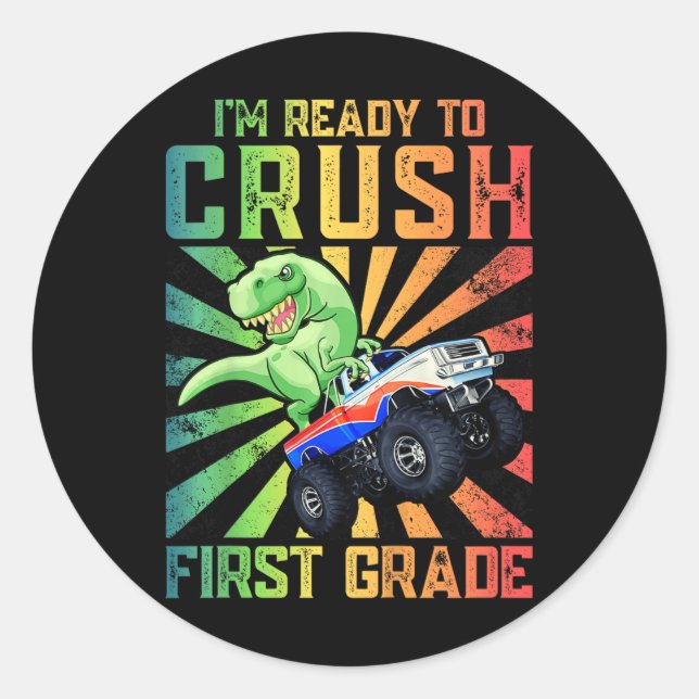Sticker Rond Enfants Je suis prêt à écraser le Tee de première  (Devant)
