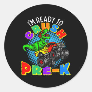 Sticker Rond Enfants Je suis prêt à écraser Pré K Dinosaur Mons