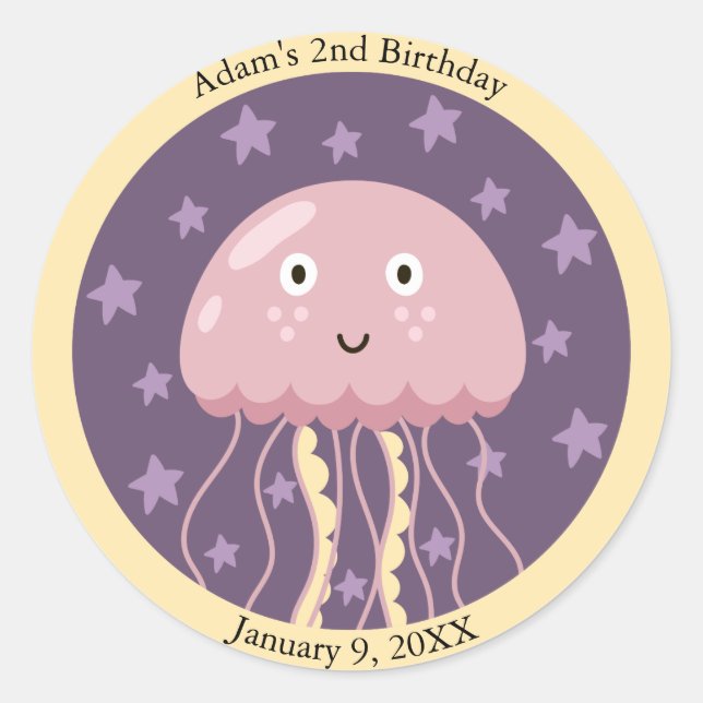 Sticker Rond Enfants Joyeux méduses sous la mer Anniversaire (Devant)