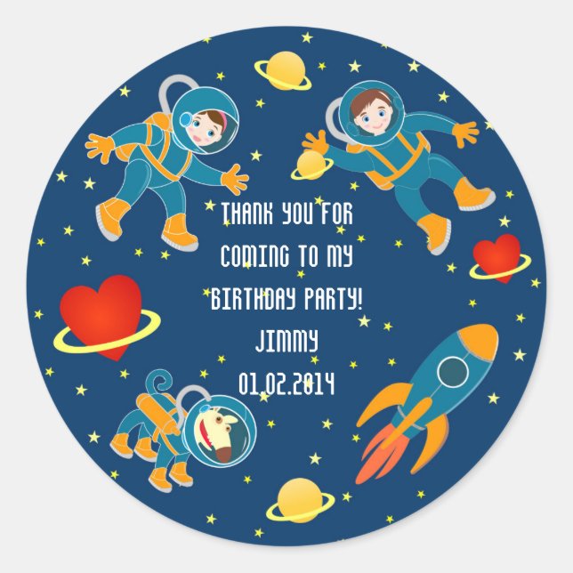 Sticker Rond Enfants Les astronautes aiment voyager dans l'espa (Devant)
