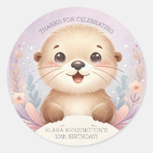 Sticker Rond Enfants Lilac Sea Otter mignonne fête d'anniversai