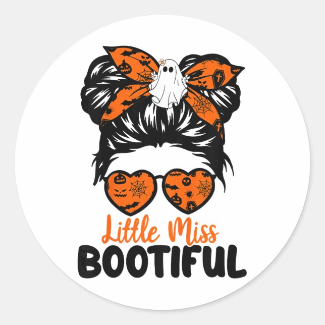 Sticker Rond Enfants Messy Bun Little Miss Bootiful Boo Hallowe (Devant)