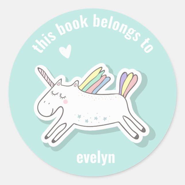 Sticker Rond Enfants mignons Unicorn Retour à l'école (Devant)