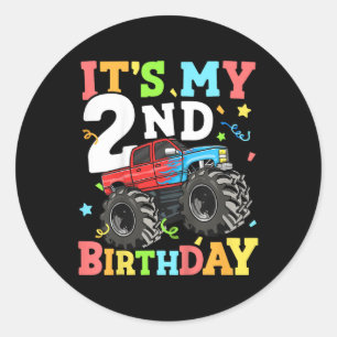 Sticker Rond Enfants Monster Camion Mon 2e anniversaire garçon