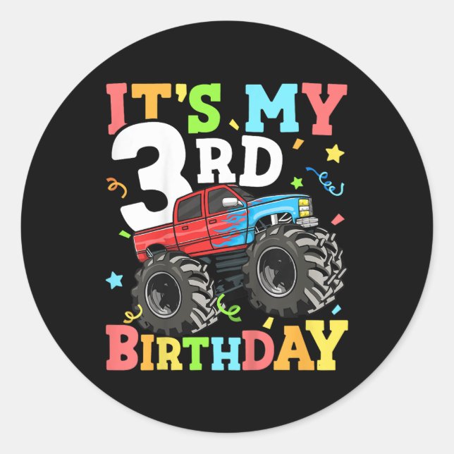 Sticker Rond Enfants Monster Camion Mon 3e anniversaire Garçon  (Devant)