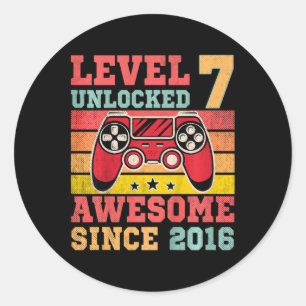 Sticker Rond Enfants Niveau 7 Déverrouillé Vidéo Vintage Jeu 7e