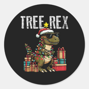 Sticker Rond Enfants Noël Dinosaure Arbre Rex Xmas Trex Tout-Pe