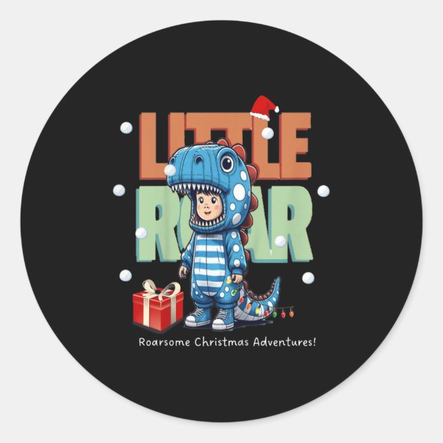 Sticker Rond Enfants Noël Roar Dinosaur Enfants garçons Noël Ca (Devant)