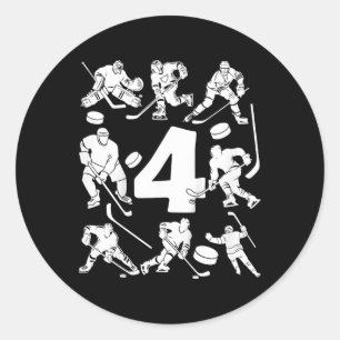 Sticker Rond Enfants Numéro 4 Ans Hockey sur Glace 4ème Anniver