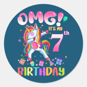 Sticker Rond Enfants OMG C'est mon 7e anniversaire filles Dabbi