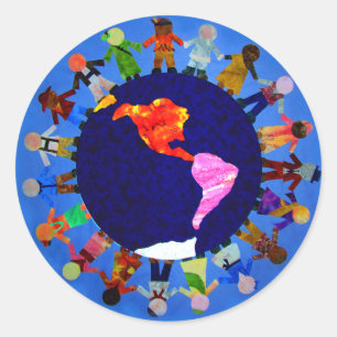 Sticker Rond Enfants paisibles autour d'autocollant du monde :