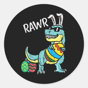 Sticker Rond Enfants Pâques Trex Lapin Rawr Tout-Petits Garçons
