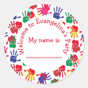 Sticker Rond Enfants Peinture Anniversaire Nom de la fête
