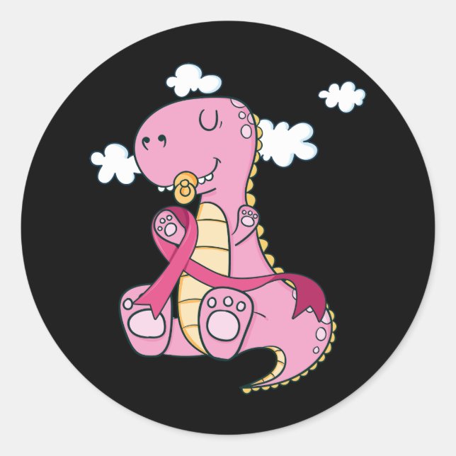 Sticker Rond Enfants Pink Ribbon T Rex Dinosaur Cancer du sein  (Devant)