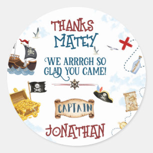 Sticker Rond Enfants pirate fête anniversaire Merci Favoriser