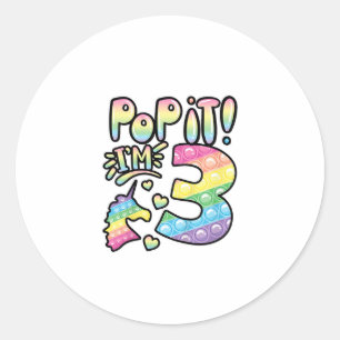 Sticker Rond Enfants Pop It 3e Anniversaire Filles 3 Ans Fidget
