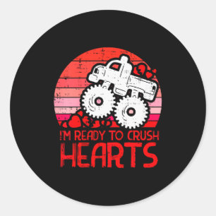 Sticker Rond Enfants prêts à écraser les cœurs Monster Truck To